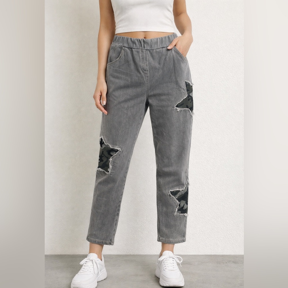Trendy Camo Star Patch Skinny Jeans